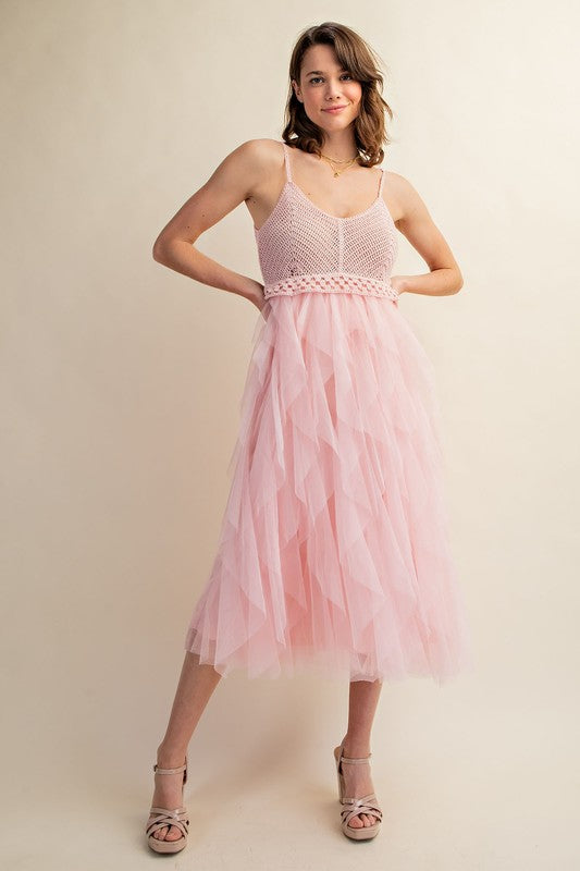 Lovely Tulle Midi Crochet Dress