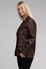 Women's Sleek Pu Leather Blazer with Front Closure