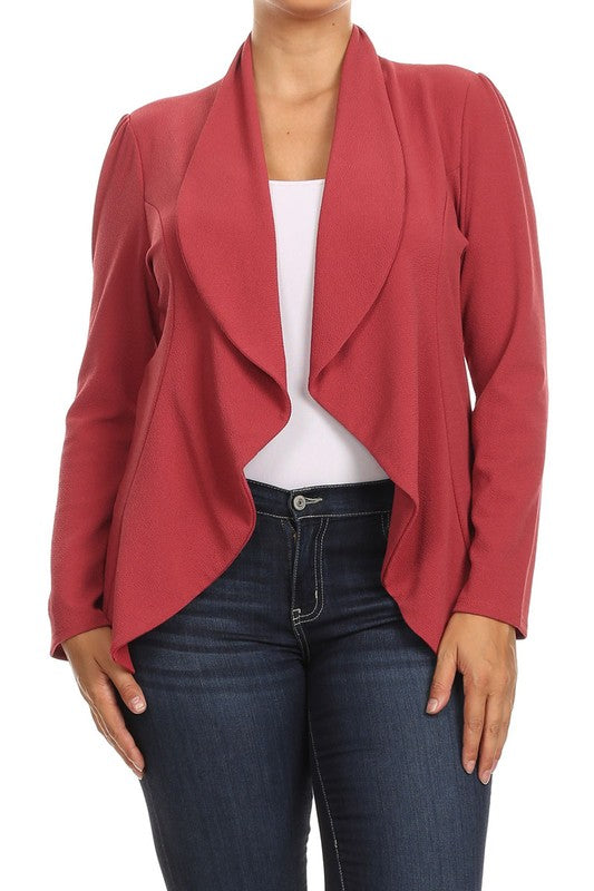 Women's Plus Size Casual Solid Color Open Front Blazer