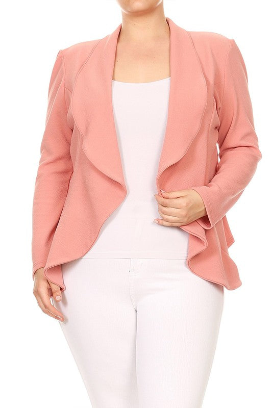 Women's Plus Size Casual Solid Color Open Front Blazer