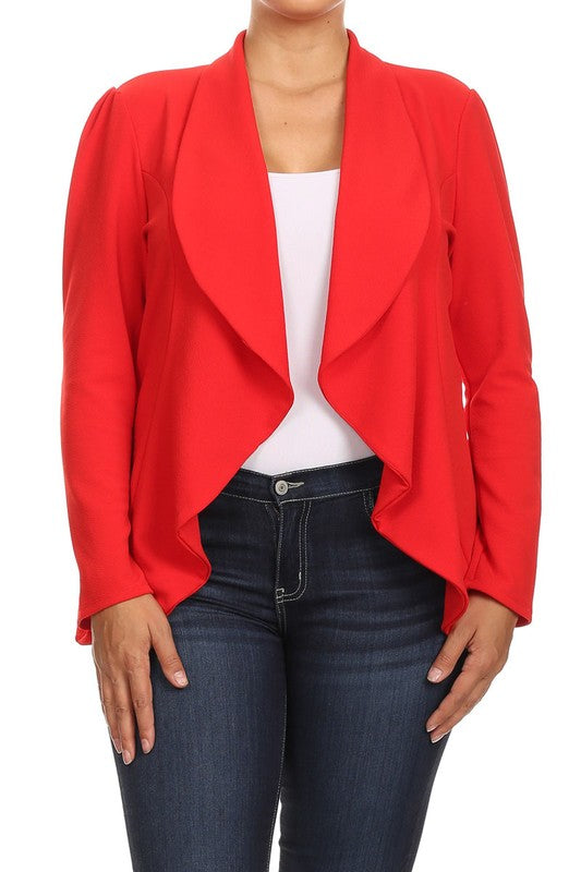 Women's Plus Size Casual Solid Color Open Front Blazer