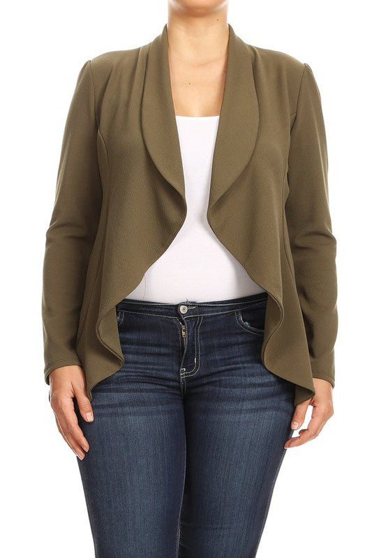 Women's Plus Size Casual Solid Color Open Front Blazer