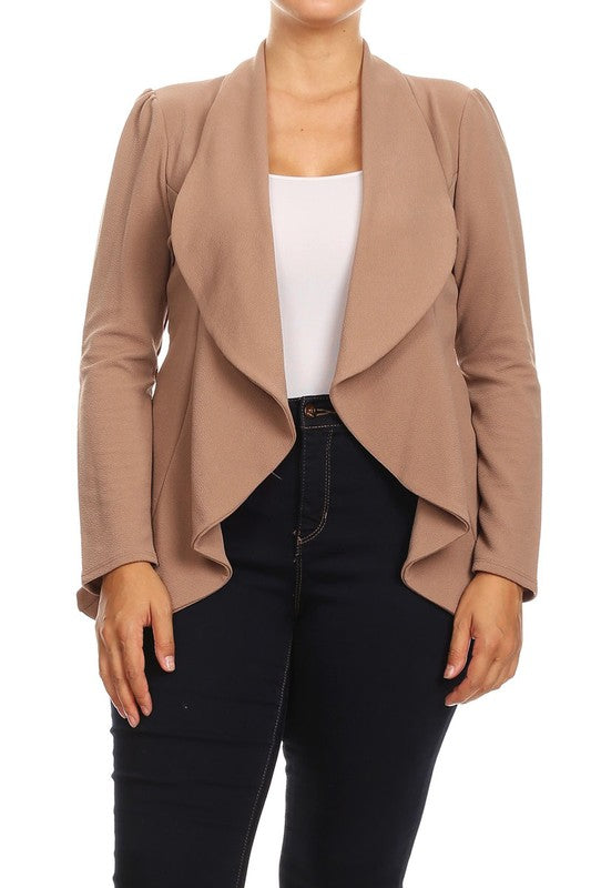 Women's Plus Size Casual Solid Color Open Front Blazer