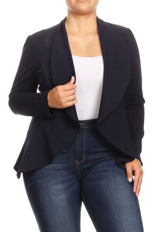 Women's Plus Size Casual Solid Color Open Front Blazer