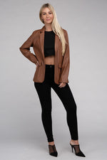 Women's Sleek Pu Leather Blazer with Front Closure