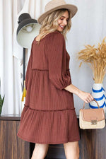 Solid Rib Casual Babydoll Tiered Dress