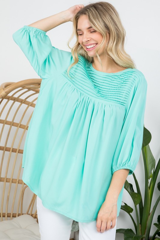 Women's Solid Pintuck Tunic Blouse