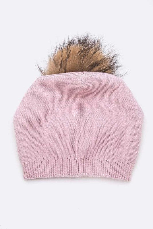 Raccoon Fur PomPom Pre-Sewed Slouchy Beanie