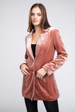 Women's Shiny Velvet Peak Lapel Single Blazer