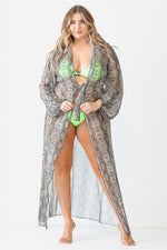 Plus Size Snake Print Open Front Long Sleeve KimonoCover Up