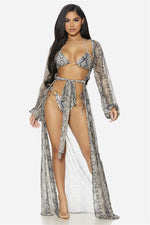 Plus Size Snake Print Open Front Long Sleeve KimonoCover Up