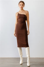 Brown One Shoulder Cut-Out Side Midi Dress