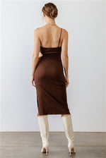 Brown One Shoulder Cut-Out Side Midi Dress