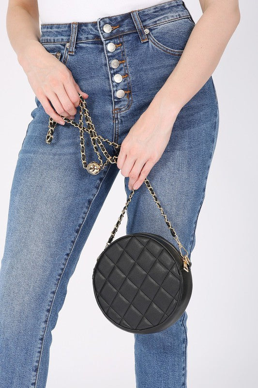 Women's Round Quilted Chain Trim Crossbody Bag