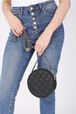 Women's Round Quilted Chain Trim Crossbody Bag