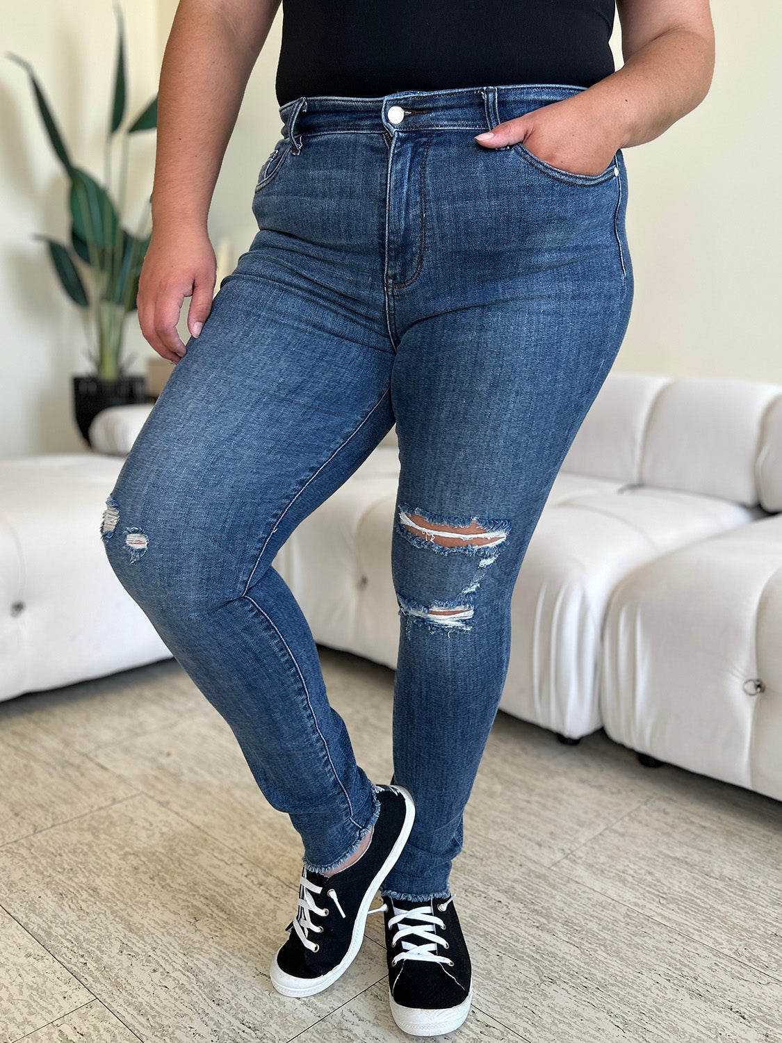 Judy Blue Full SizeHigh Waist Distressed Skinny Jeans