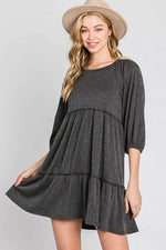 Solid Rib Casual Babydoll Tiered Dress