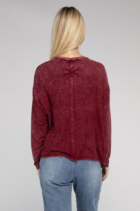 ZENANA Washed Ribbed Dolman Sleeve Round Neck Top