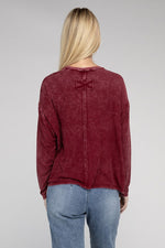 ZENANA Washed Ribbed Dolman Sleeve Round Neck Top