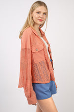 VERY J Button Up Long Sleeve Lace Shirt