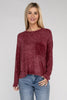 Zenana Washed Ribbed Dolman Sleeve Round Neck Top