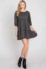 Solid Rib Casual Babydoll Tiered Dress