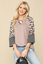 Celeste Full Size Color Block Printed Round Neck T-Shirt