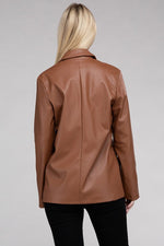 Women's Sleek Pu Leather Blazer with Front Closure