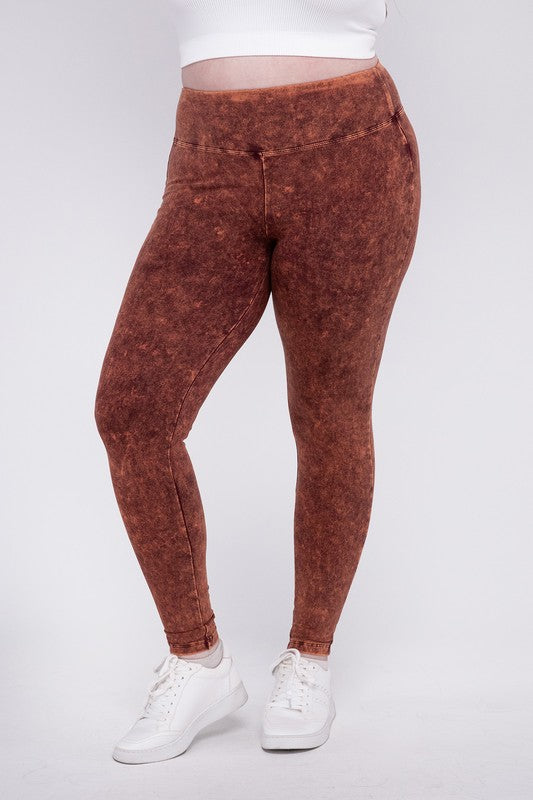 Plus Mineral Washed Wide Waistband Yoga Leggings