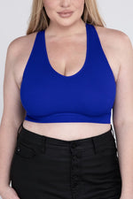 Navy Plus Ribbed Cropped Racerback Tank Top