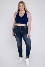 Blue Plus Ribbed Cropped Racerback Tank Top