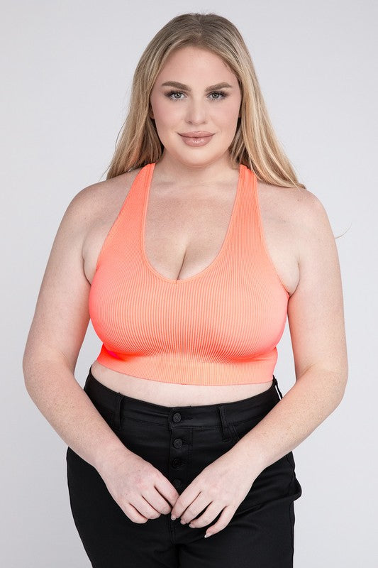 Coral Plus Ribbed Cropped Racerback Tank Top