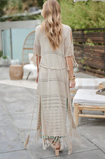 Solid Long Cardigan With Fringe