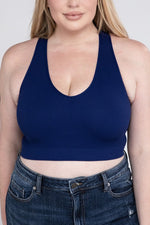 Blue Plus Ribbed Cropped Racerback Tank Top