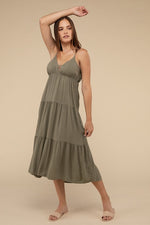 Women's Woven Sweetheart Neckline Tiered Cami Midi Dress