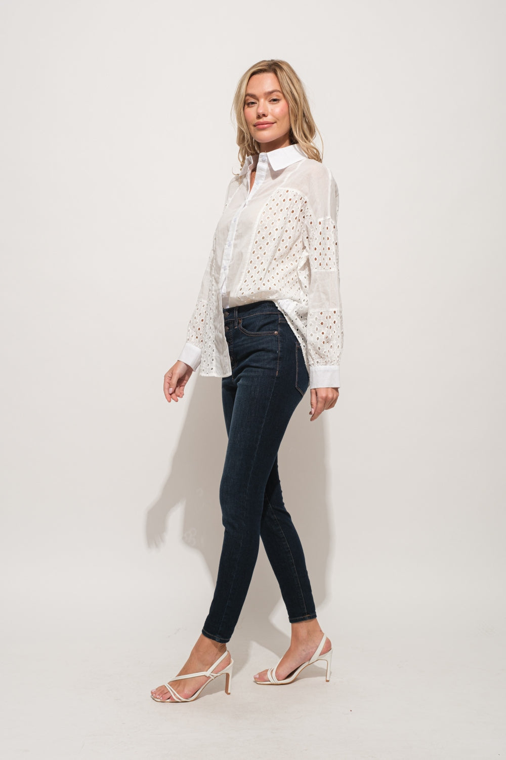 And The Why Eyelet Long Sleeve Button Down Shirt