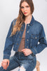 LOVE TREE Raw Hem Button Up Cropped Denim Jacket