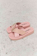 Forever Link Studded Cross Strap Sandals in Blush