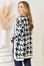 Woven Right Houndstooth Open Front Longline Cardigan