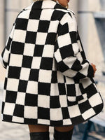 Double Take Full Size Checkered Button Front Coat with Pockets