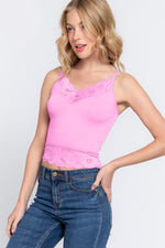 Active Basic V-Neck Lace Detail Ribbed Seamless Cami