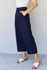 And The Why In The Mix Full Size Pleated Detail Linen Pants in Dark Navy