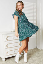 Double Take Short Flounce Sleeve Tiered Dress