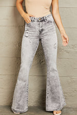 BAYEAS High Waisted Acid Wash Flare Jeans