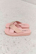 Forever Link Studded Cross Strap Sandals in Blush